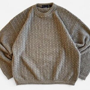 Vintage Bill Blass Hand Framed Green Tan Cotton/ Acrylic Blend Knit Sweater XL